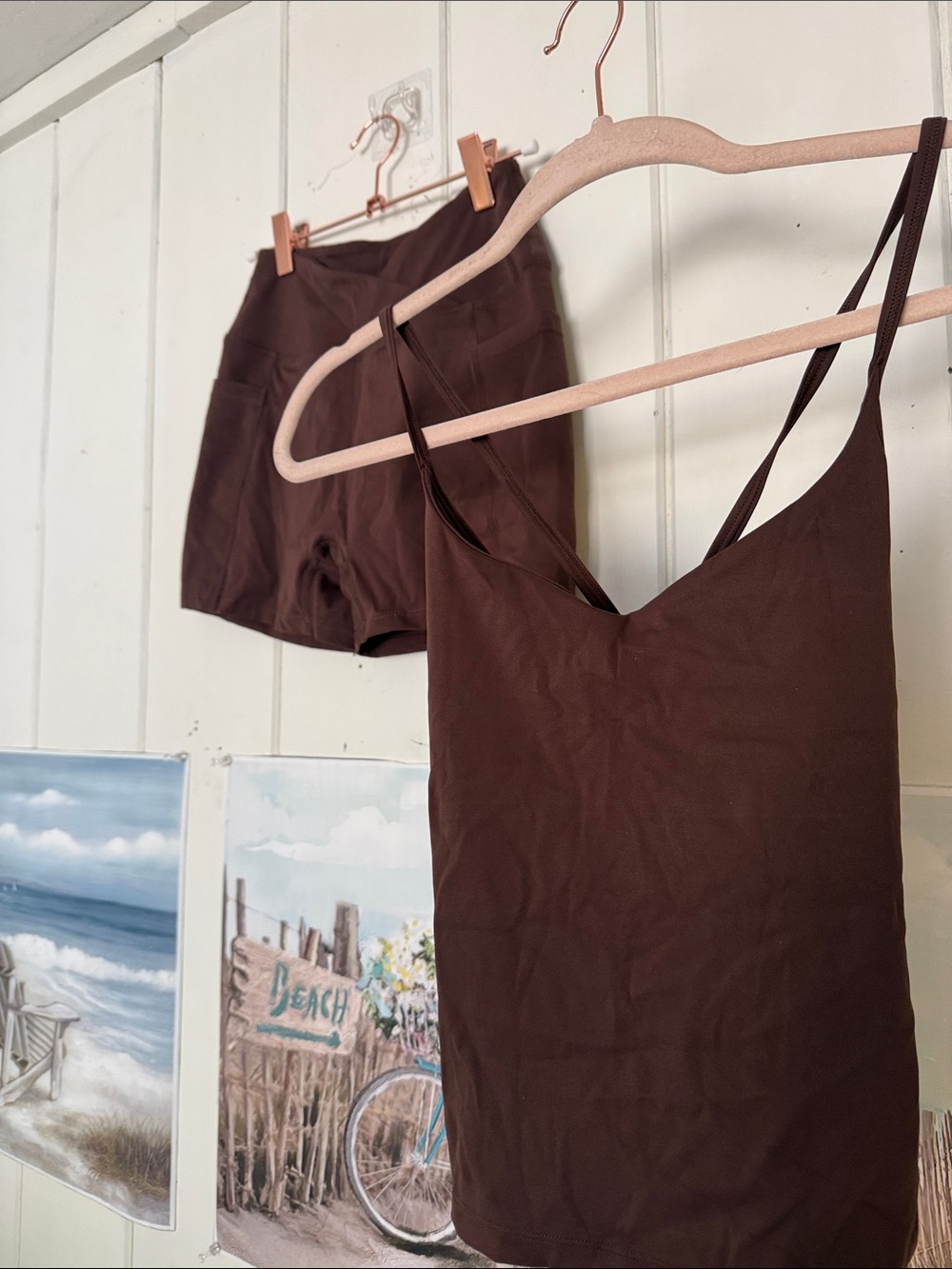 Brown Tank Cami and Matching High-Waist Shorts Set